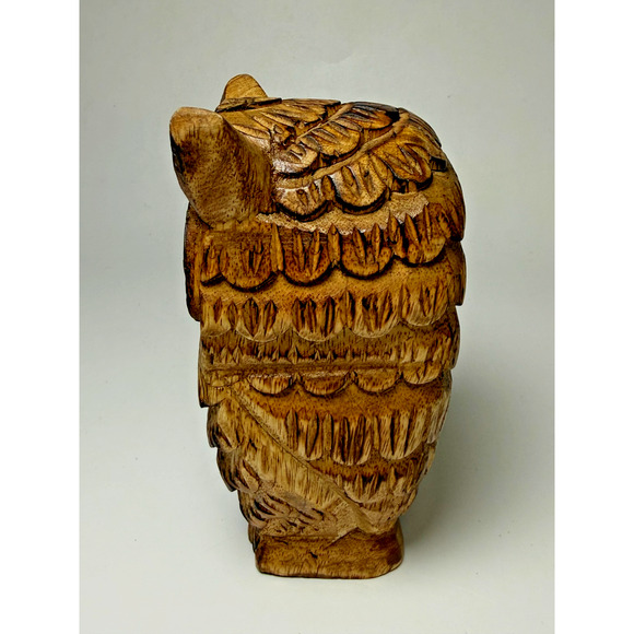 Hand Carved Wooden Owl Statue Sculpture Figurine Free Standing Big Eyes Decor - Picture 3 of 6